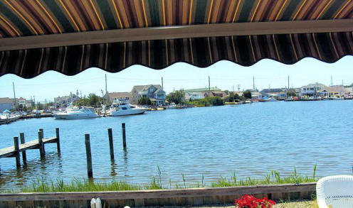 Under a retractable awning